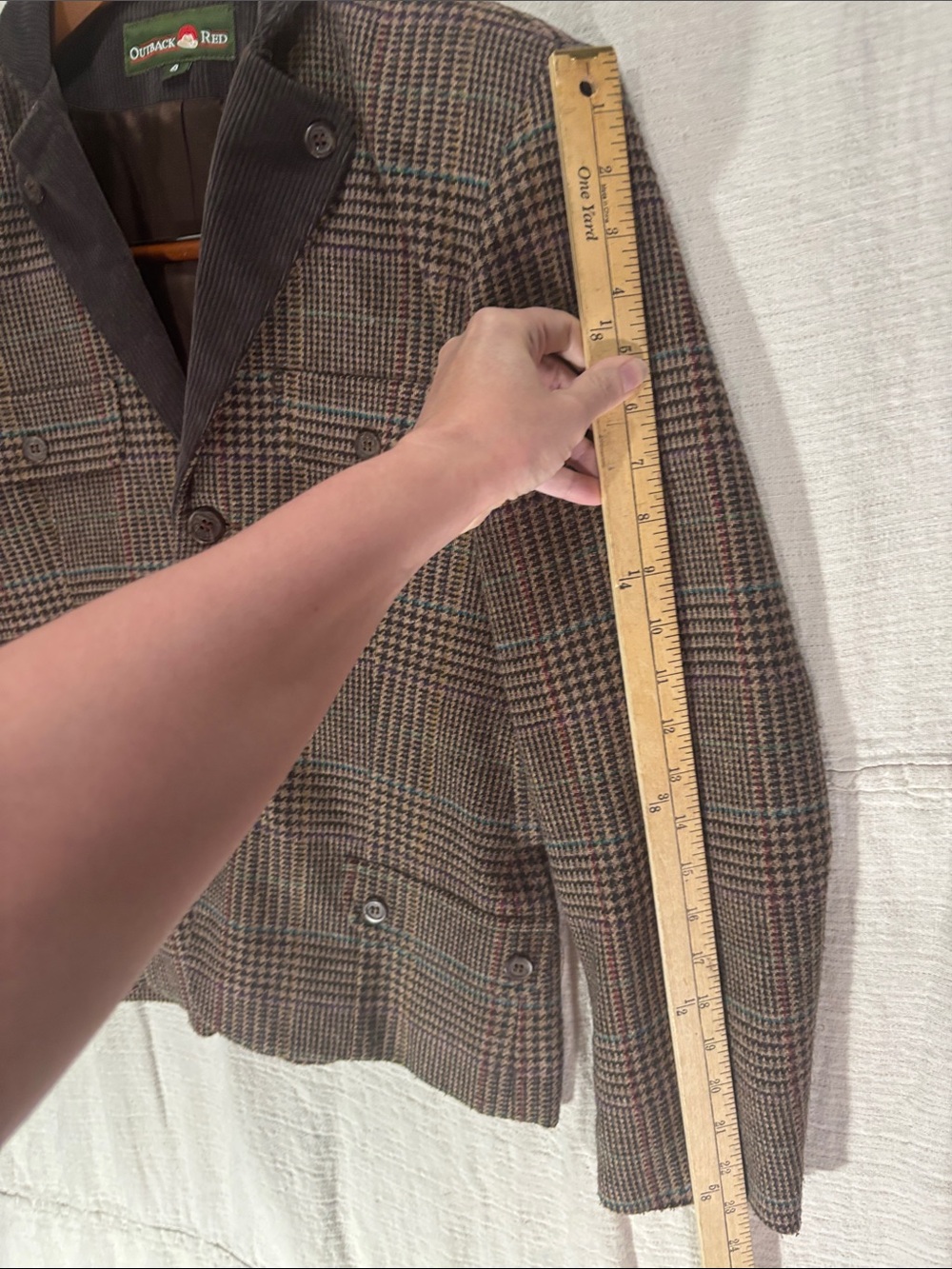 Vintage 80s Outback Red Brown Glen Plaid Houndstooth Blazer Corduroy Collar - Picture 6 of 9